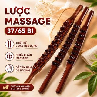 Gậy massage gỗ 37/65 bi lăn toàn thân cầm tay massage lưng vai gáy chân tay tiện dụng