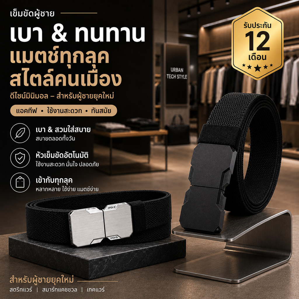เข็มขัดผู้ชาย Premium ผ้ายืดไนลอน สไตล์เกาหลี น้ำหนักเบา ยืดหยุ่นสูง ลุคเท่ แมทช์ง่าย