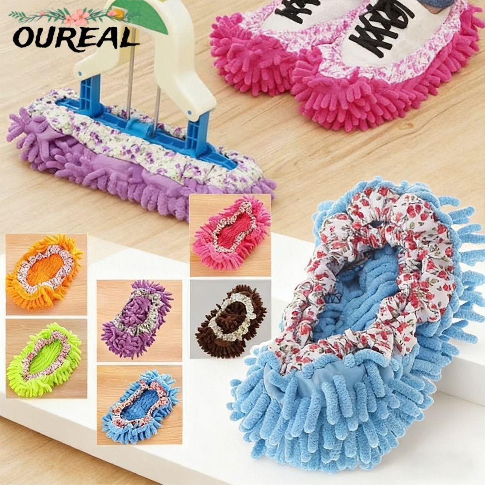 OUREAL 1PC Microfibre Mop รองเท้าแตะ,ที่ถอดออกได้ล้างทําความสะอาดได้รองเท้าแตะ, Multi-Function ในครัวเรือนนํากลับมาใช้ใหม่ผ้าไมโครไฟเบอร์ทําความสะอาดห้องน้ํา