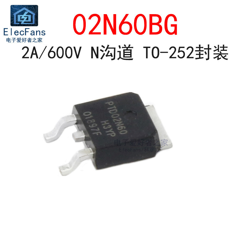 ((5 ชิ้น) Original PTD02N60 2A 600V Patch TO-252 N Channel Dojo Effect Tube MOS Tube 2N60