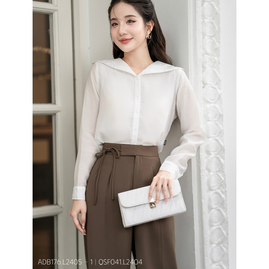[HOT RESTOCK] RUZA เสื้อเชิ้ตแขนยาวผู้หญิงคอปกกะลาสีสไตล์หรูหรา แฟชั่นออฟฟิศหรูหรา ADB176