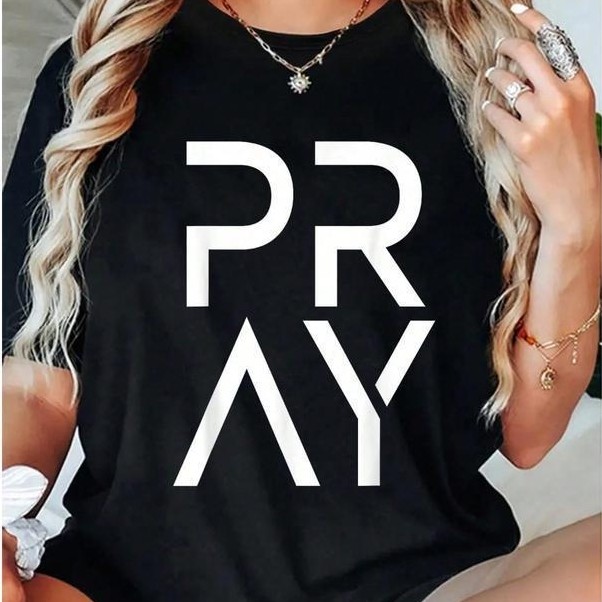 [ผ้าฝ้าย 100%] เสื้อยืดลำลอง Pray