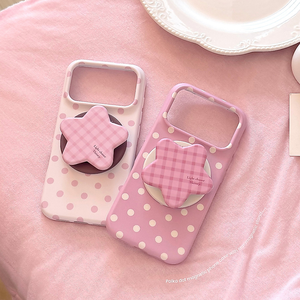 [Sheren] เคสโทรศัพท์สีชมพูลายจุดเหมาะสําหรับ i17 16 15 14 13 12 11 pro max เคสไอโฟน