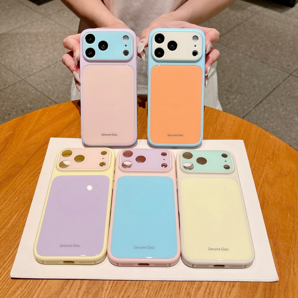 Dopamine Contrast Color Ripple Glass เคสโทรศัพท์สําหรับ iPhone 17 Pro Max 14 Minimalist Summer Ins สไตล์ Anti-drop ฝาครอบป้องกัน