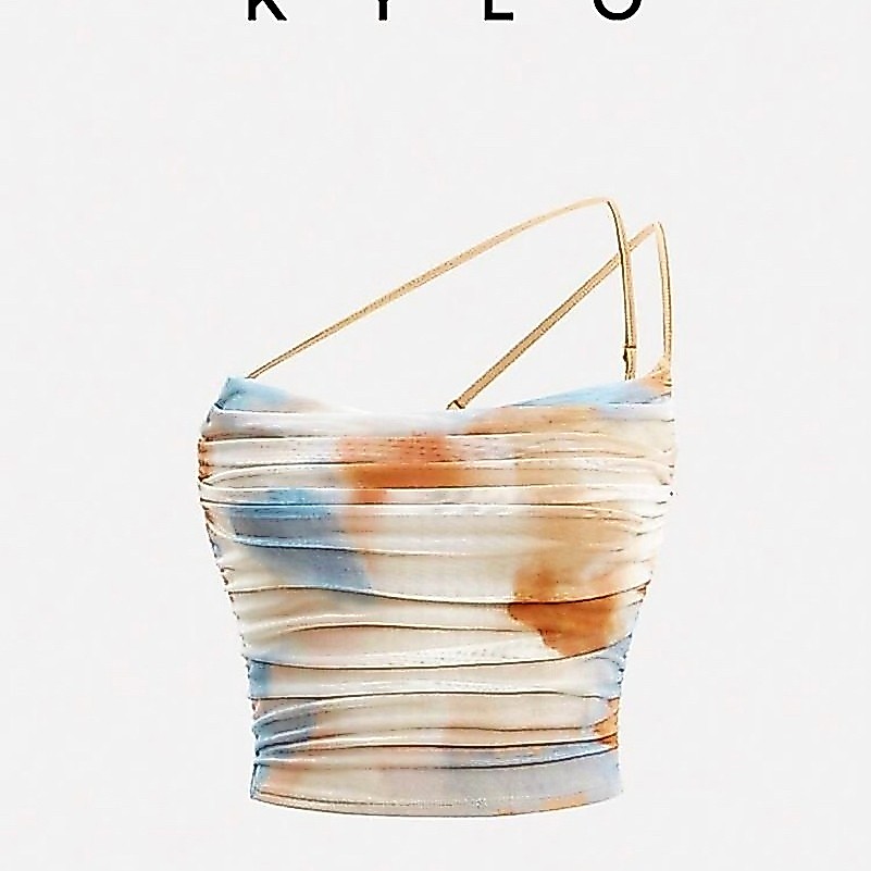 KYLO Art Core Tie Dye Ruched One Shoulderไม่สมมาตรสายคล้องคอฤดูร้อนเสื้อกล้าม !!️PLS DM BFORE PAYMEN