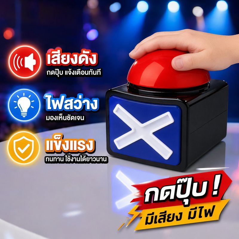 ปุ่มกดตอบคำถาม บัซเซอร์ไฟเสียง เกมควิซ แข่งตอบคำถาม อุปกรณ์โชว์ความสามารถ เสียงดัง ใช้งานง่าย