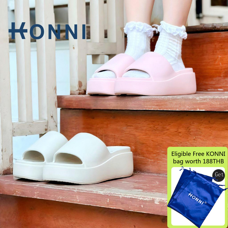 KONNI สำหรับฤดูร้อน  นุ่มสบาย สไตล์แฟชั่น ผู้หญิงพื้นหนาแบบใหม่รองเท้าแตะ แบบสวม  น้ำหนักเบา EVA  รองเท้าแตะพื้นหนาอีวา