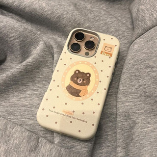 For iPhone เคสไอโฟน หมีสีน้ำตาล   เคสโทรศัพท์แฟชั่น 11 17 12 13 สีดำ, ขอบสีขาว เคสไอโฟน 14 15 16 PLUS 16 PRO MAX จ