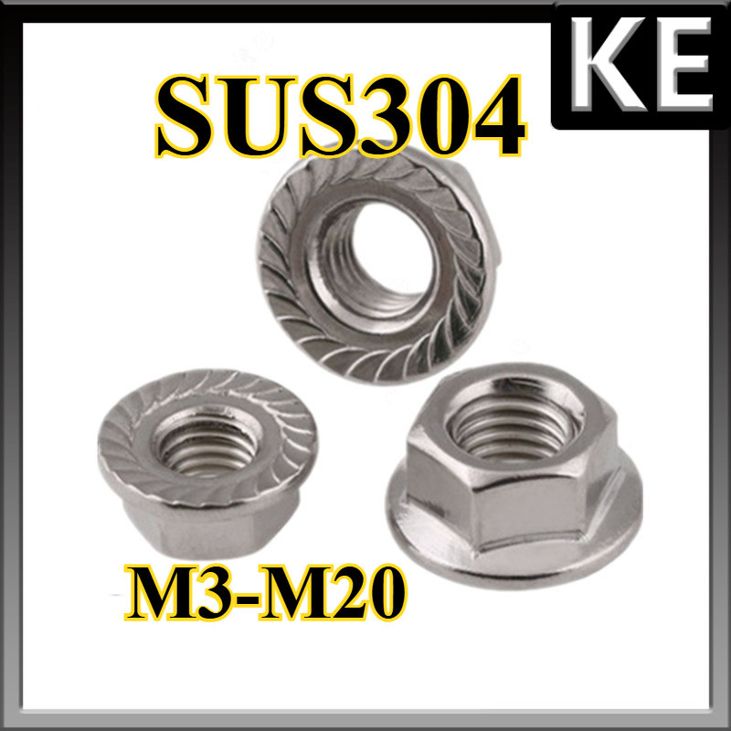 หัวน็อต ตัวเมีย ติดแหวน สแตนเลส 304 เกลียวมิล หยาบ / Hexagon Flange Nut Serration SUS304 M3/M4/M5/M6/M8/M10/M12/M14/M16/M20 KE-FASTENER