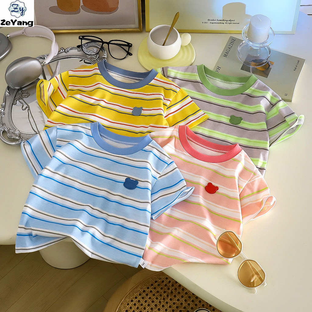 [ZY] 60-140 พร้อมสต็อกเด็กผ้าฝ้ายแท้แขนสั้นเสื้อยืดลําลองสั้น T ทารกลาย Bottoming เสื้อ All-Match Top เสื้อผ้าเด็กแฟชั่น Fast Shipping