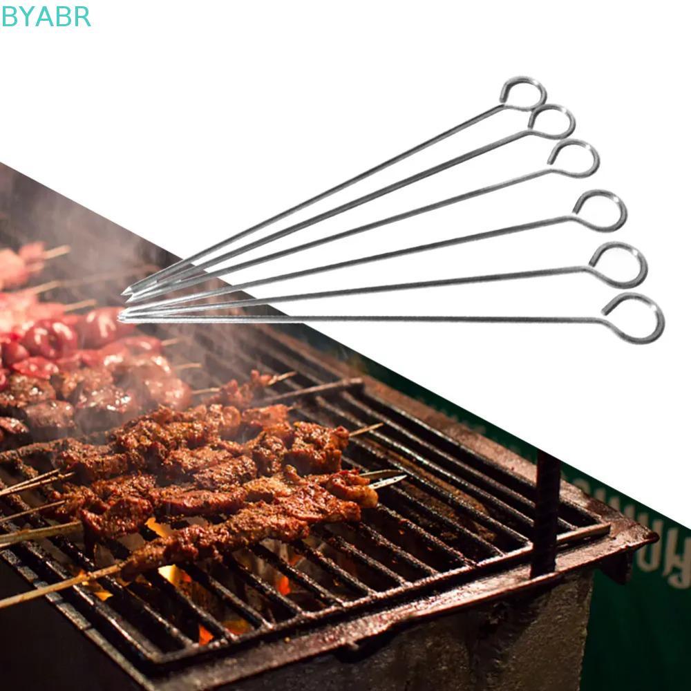 BYABR 20 ชิ้นเข็มห่านย่าง, แหวน 20/25/30 ซม.สแตนเลสบาร์บีคิว Skewers นํากลับมาใช้ใหม่ได้ทนทาน Kabob เสียบไม้บาร์บีคิวปิกนิก