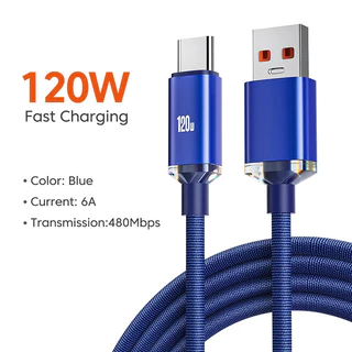 120W 6A Fast Charging Type C Data Braid สําหรับ Samsung Super Quickly Charger USB-A สายไฟ