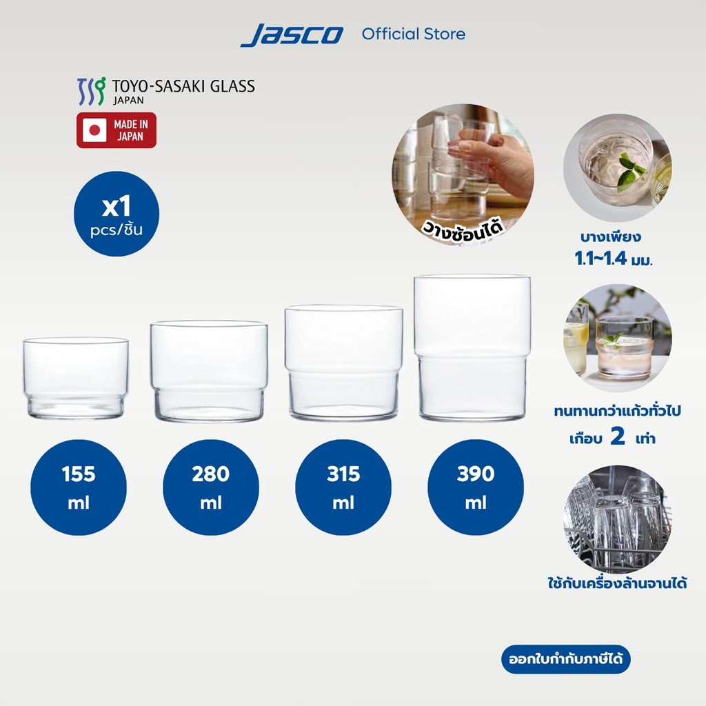 Toyo-Sasaki แก้วน้ำ แบบบาง Highball Glass Tumblers USURAI, Hard Strong (ราคาต่อ 1 ชิ้น) #TMB-C