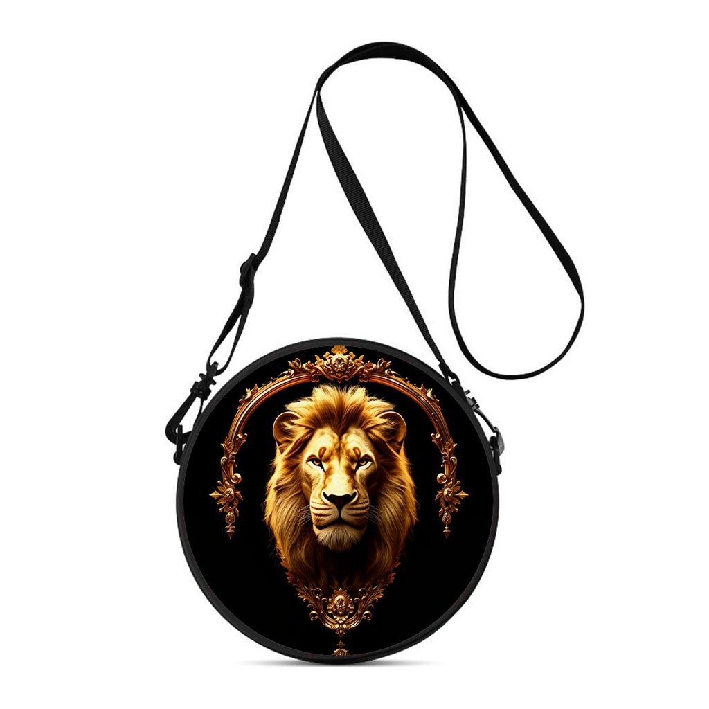 Lion Print Round Shoulder Bag Casual Messenger Bag for Woman Best 2D Flat Casual Daily Crossbody Bag