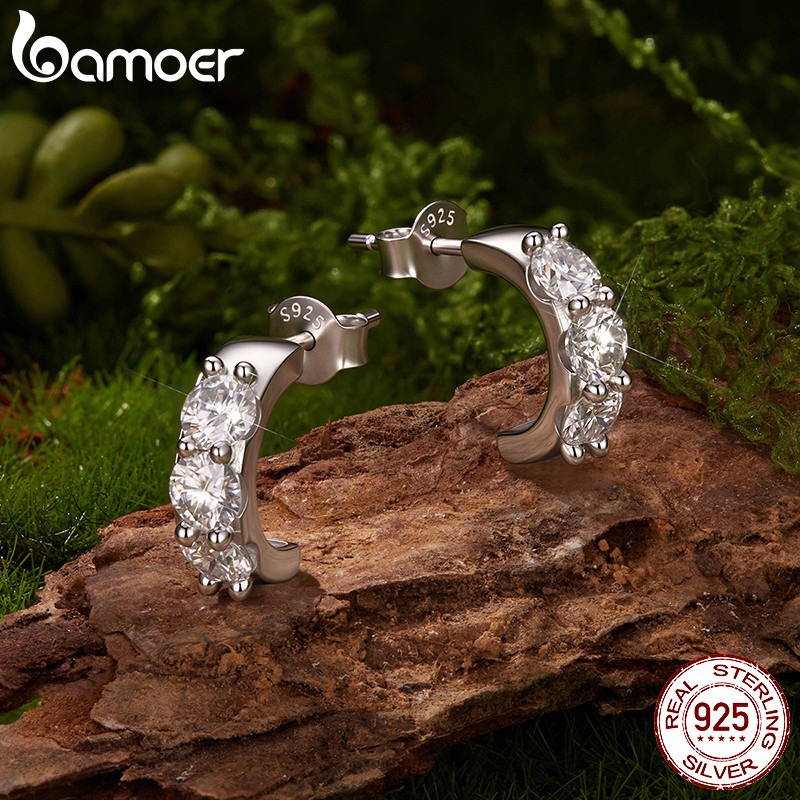 Bamoer حلق مويسانيت فضة 925 بسيط — صورة 4