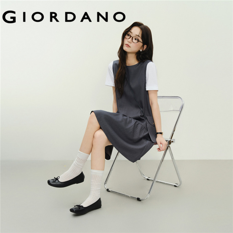GIORDANO WOMEN Fake two-piece short sleeve mini dress 18466524