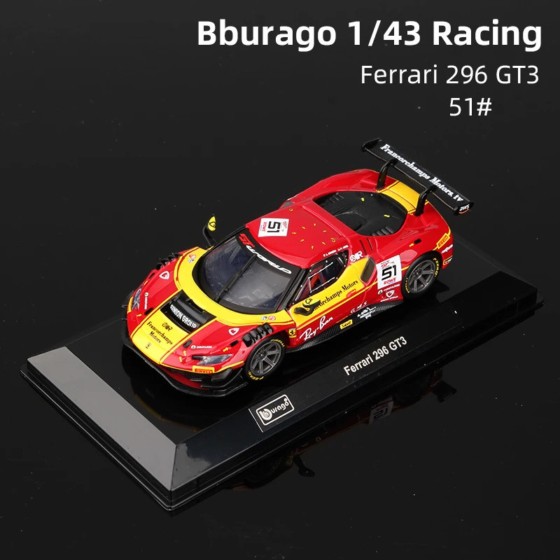 Bburago 1:43 Ferrari 296 GT3 51 Alloy Race Car Model Racing รถเหล็กของเล่น