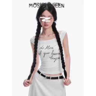 MOSESQUEEN เสื้อผ้า T แบบหนึ่งข้าง สำหรับผู้หญิง ฤดูร้อน ดีไซน์ใหม่ เซ็นส์ สไปซ์ กลิ่นหอม ชุดสั้น ฤดูร้อน #63011