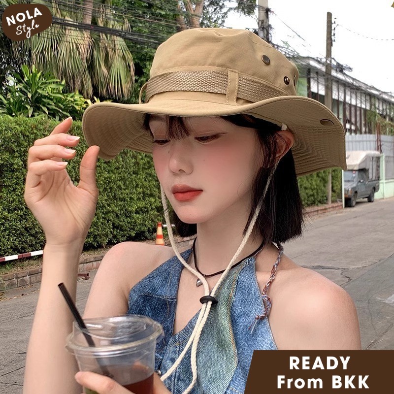 ✨Nola (B154) หมวกบักเก็ตเดินป่า ใส่เที่ยว มีสายคล้องคอ เดินป่า หมวกปีกกว้าง กันแดด ตั้งแคมป์ ปีนเขา