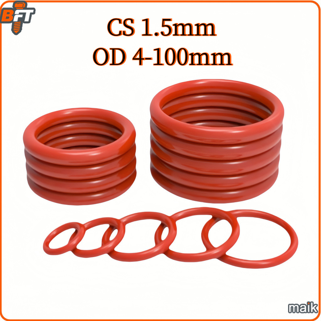 โอริงสีแดง ยางซิลิโคน CS 1.5mm OD 4-100mm Red Silicone O-ring VMQ ทนความร้อนสูง กันน้ำ ซีลกันรั่ว [maik]