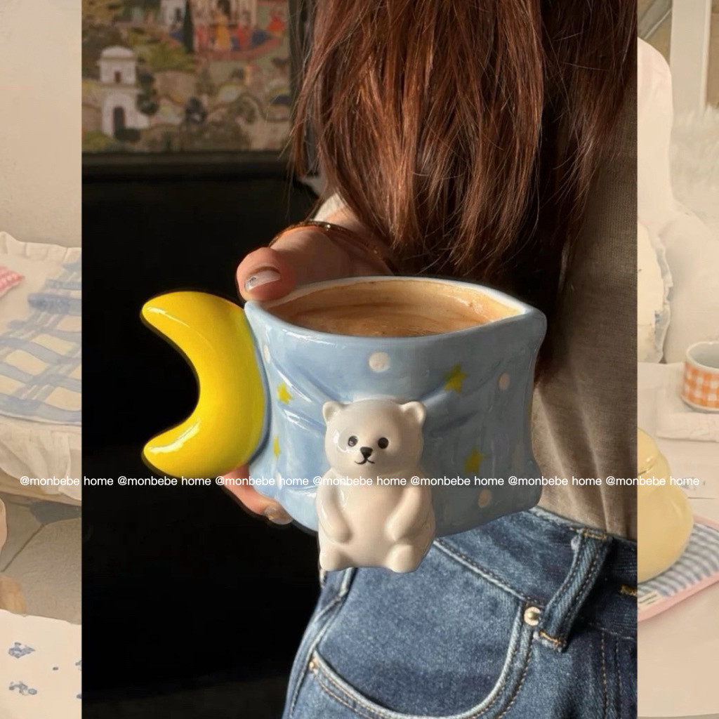 ฝันดีหมีดวงจันทร์🌛ะ~ แก้วนม แก้วกาแฟ ใช้ไมโครเวฟได้ พร้อมส่ง