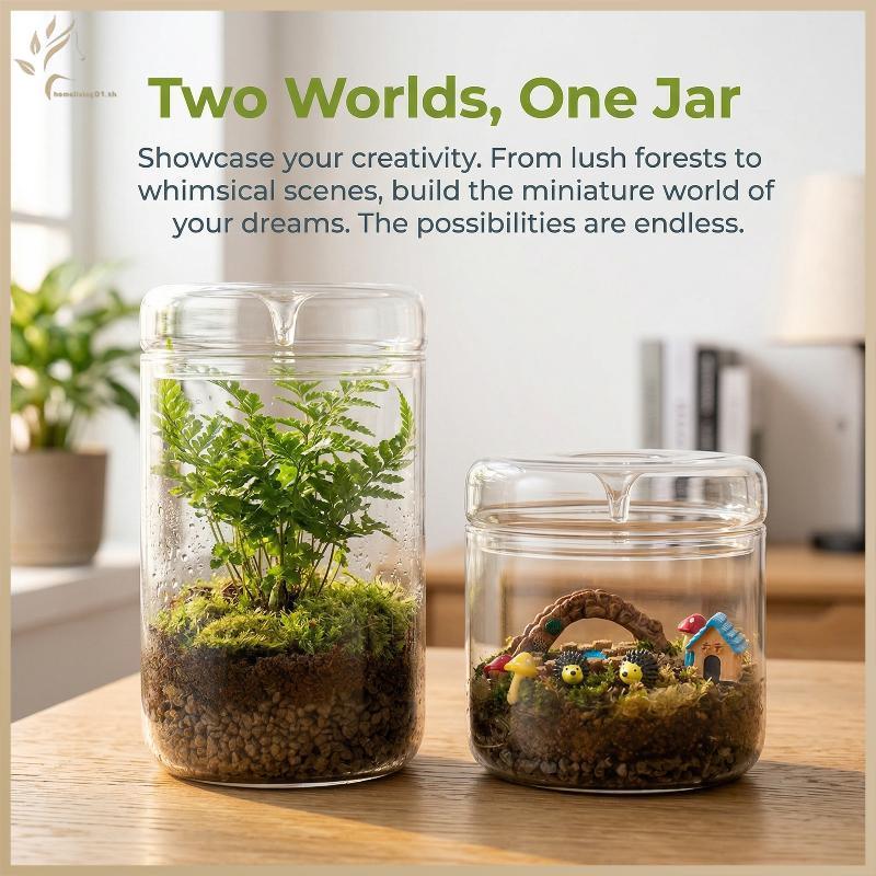 ONEHOME ขวดแก้ว Dew Collection 1 ชิ้น Micro ภูมิทัศน์แจกันตกแต่ง Terrarium สําหรับสํานักงานโต๊ะ Miniatures จอแสดงผล TH