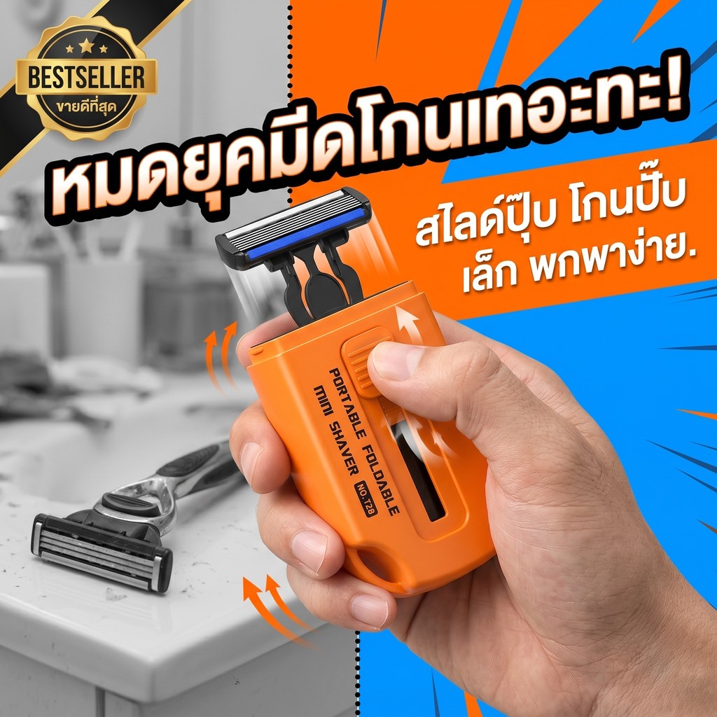 มีดโกนหนวดพกพา นแบบใช้มือ มีดโกน 6 ชั้น แบบสไลด์ Mini Shaver โกนเนียนกริบ อุปกรณ์เดินทาง คุ้มค่า ส่งเร็ว