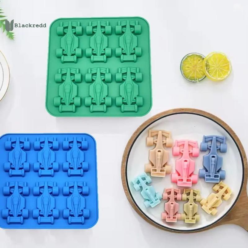 BRED 6-Cavity 3D Racing Car Ice Mold ซิลิโคน Fast-Freeze อุปกรณ์ DIY สําหรับเครื่องดื่มที่ไม่ซ้ํากัน