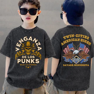 COD 2026 สินค้าใหม่ ทรงหลวม คอกลม เสื้อเด็ก kids Distressed T-shirt ผ้าฝ้าย เด็กชาย เสื้อผ้าเด็ก t-shirt Q370