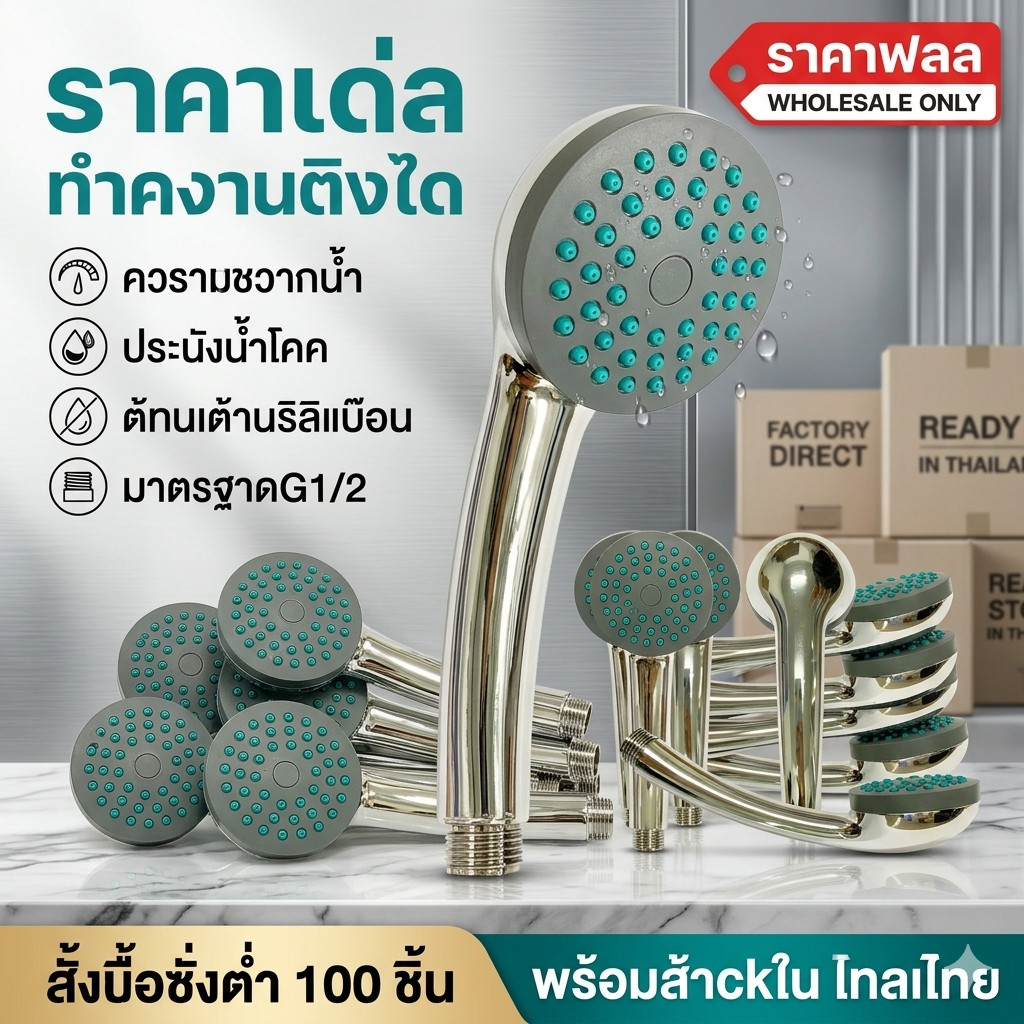 (ยกโหล12ชิ้น)ฝักบัวอาบน้ำ L-1021 แข็งแรง ทนทาน ใช้งานง่าย