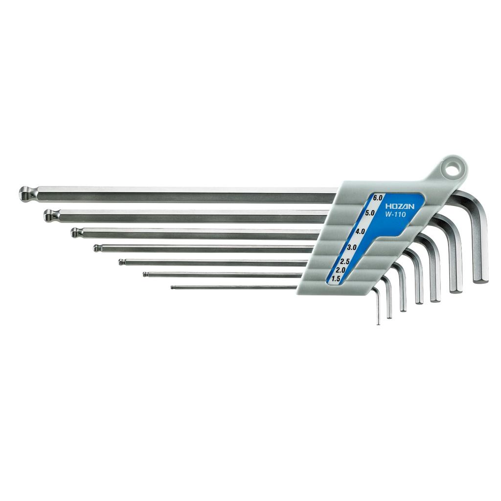 HOZAN Ball Point Hex Key Wrench Set - 7 Piece Set with Various Lengths (1.5/2/2.5/3/4/5/6mm)