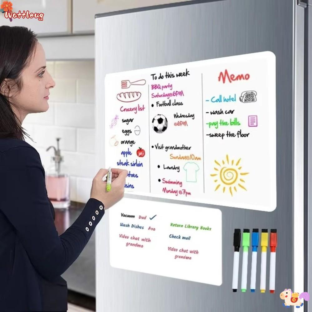 WATTLEUG Magnetic Dry Erase Board, Erasable ตู้เย็นที่ถอดออกได้บันทึก, DIY A3/A4 Magnetic WhiteBoard