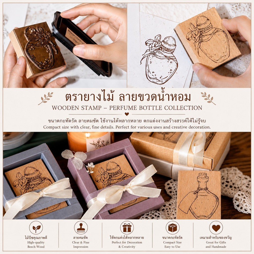ตรายางไม้ลายขวดแก้ว Vintage Bottle Wooden Stamp Series