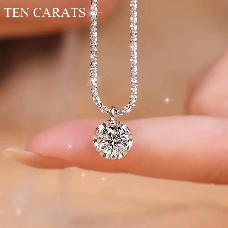 JIUya TEN CARATS 0.5-2CT Moissanite สร้อยคอผู้หญิง S925 เงินสเตอร์ลิง Super Sparkly D สี VVS1 จี้โซ่