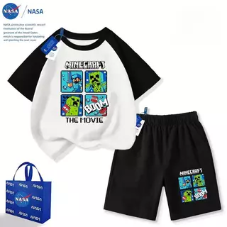 NASA ร่วมแบรนด์ My World Creeper สุดหล่อ กางเกงขาสั้นแขนสั้นฤดูร้อนตัวใหม่สำหรับเด็กชายและเด็กหญิงทั้งขนาดกลางและใหญ่