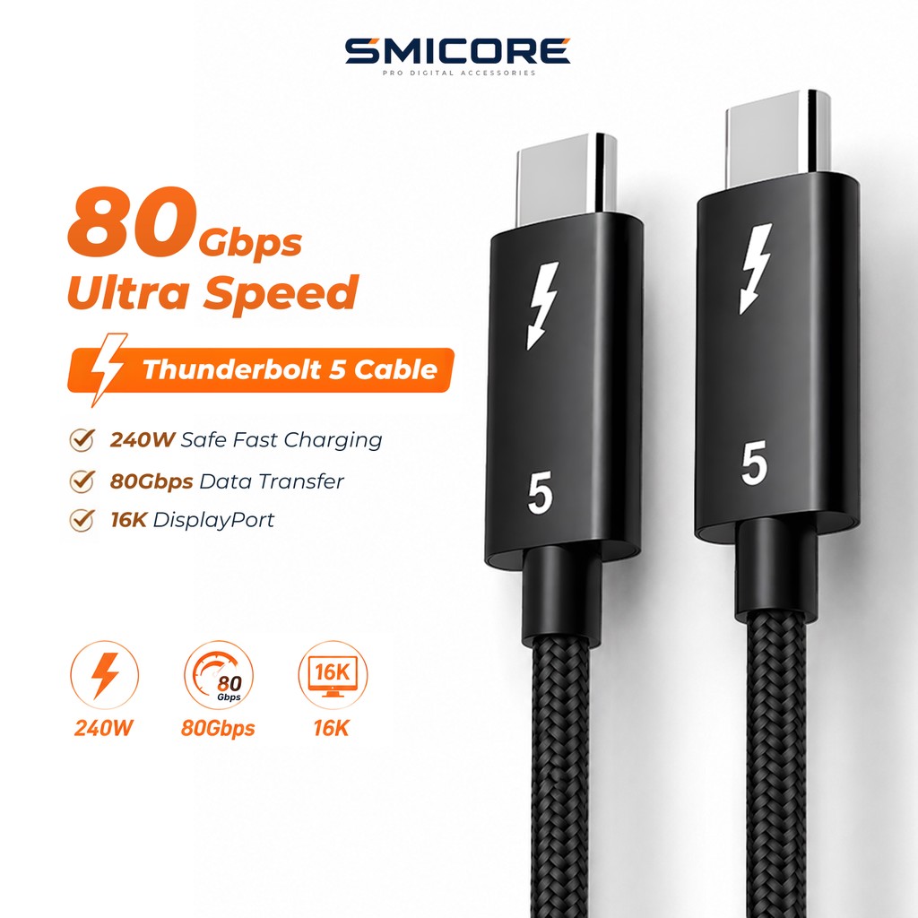 สาย Thunderbolt 5 USB-C to USB-C 80Gbps PD 240W 16K@60Hz ชาร์จเร็ว ส่งข้อมูล ต่อจอ สำหรับ MacBook iPhone15/16 Laptop