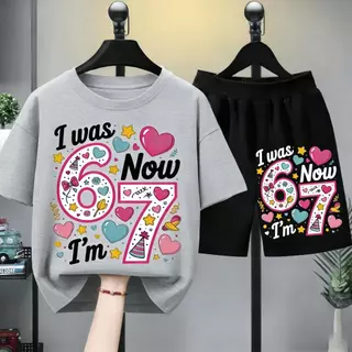 ชุดเด็ก 2 ชิ้น สไตล์วันเกิด 67 | เสื้อยืด + กางเกงขาสั้น ลายหัวใจ | สไตล์หวานๆ | ชุดเด็กฮิตใน #ชุดเด็ก #ลายวันเกิด #Kids