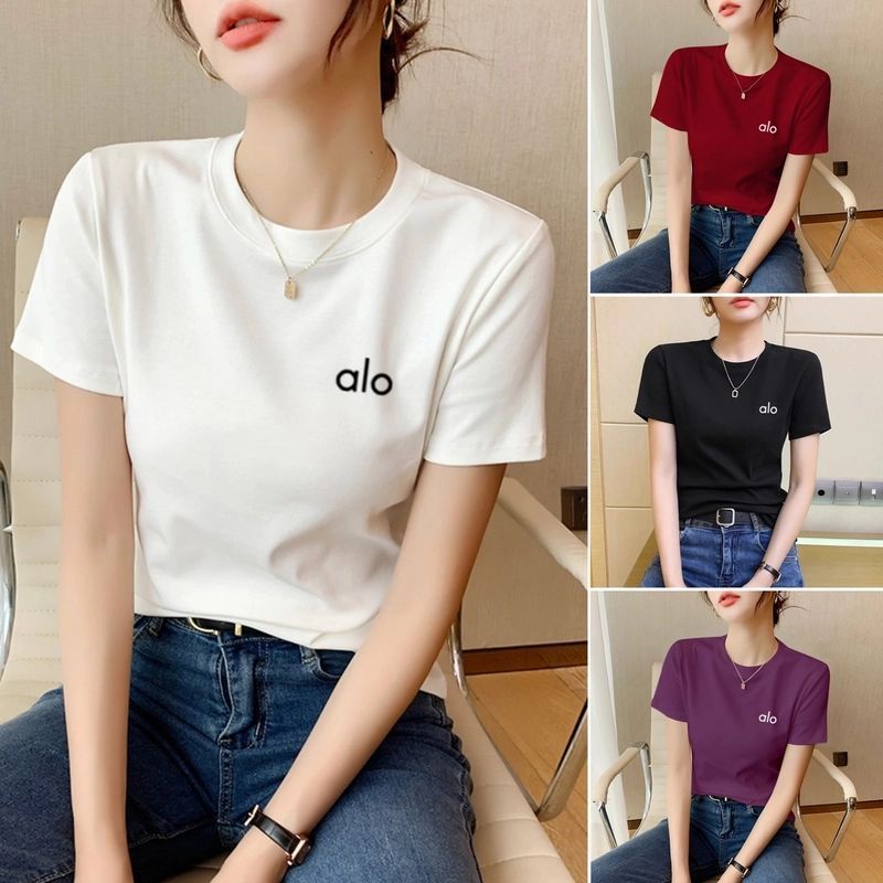 ALOS แฟชั่นเสื้อยืดแขนสั้นใหม่ผู้หญิงรอบคออเนกประสงค์ครึ่งแขนสไตล์ตะวันตก Top sda a