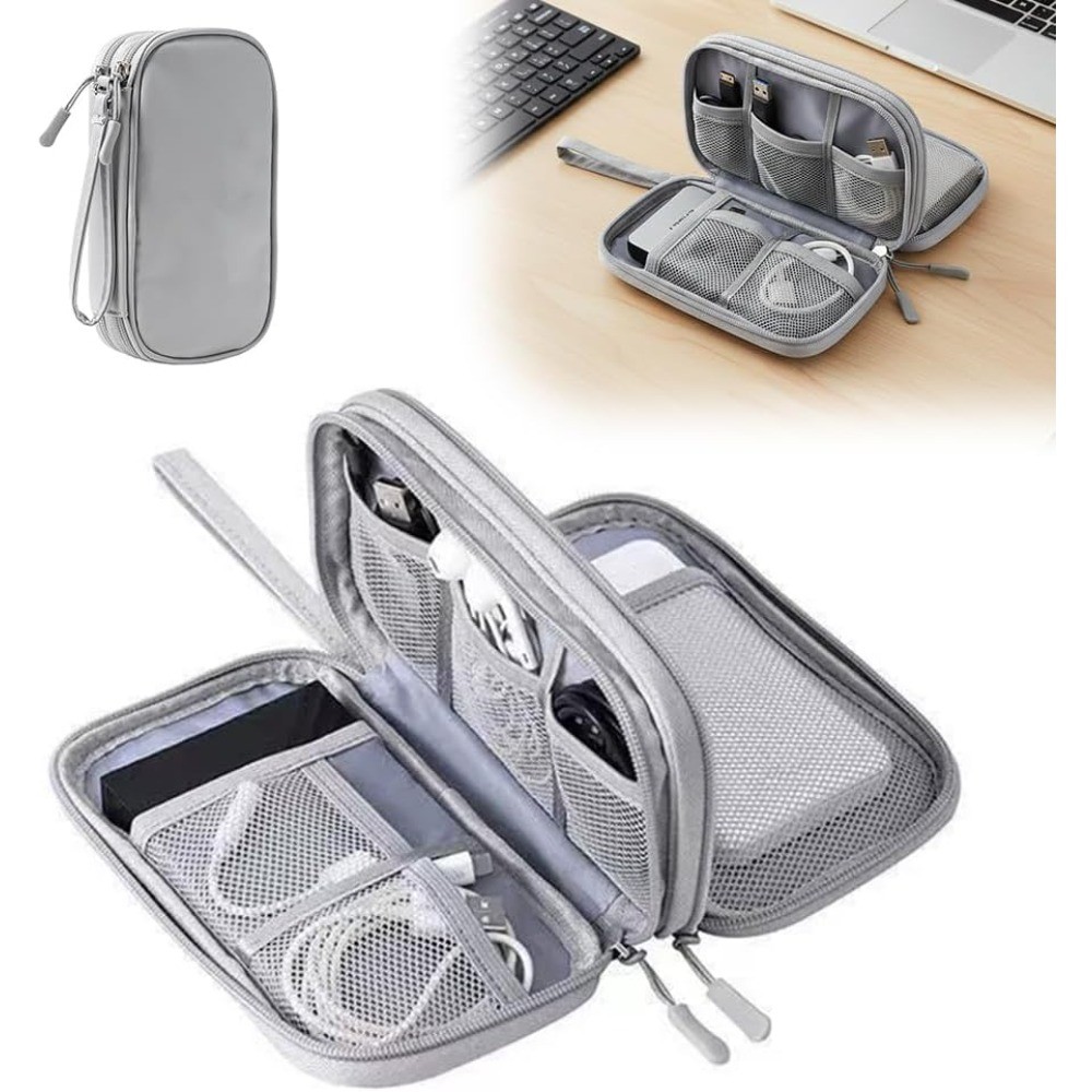 Travel Cable Organizer Pouch Electronics Accessories Bag Double Layer Storage Charger Cord Headphone Case Travel Organizer