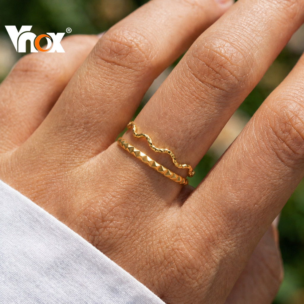 Vnox خاتم رفيع 2 مم مطلي ذهب 18K — لا يبهت