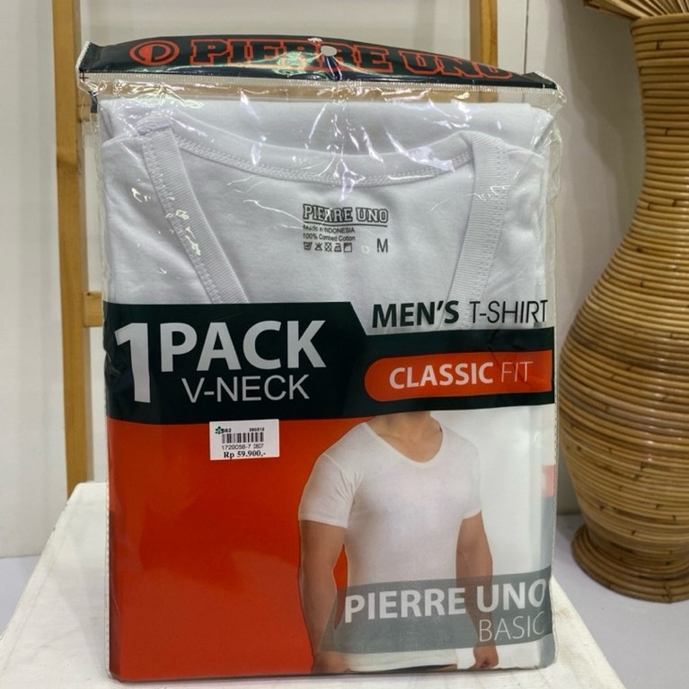 Pierre Uno เสื้อยืดคอวีสีขาวสําหรับผู้ชาย