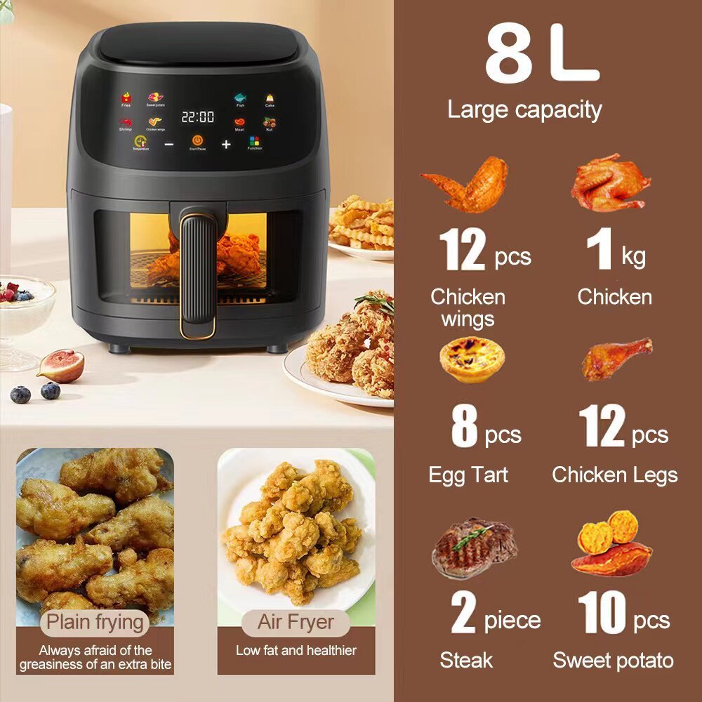 เตาอบทอดอากาศปุ่มภาษาอังกฤษ 8L ฟรีน้ํามันฟรี air fryer เครื่องปรับอากาศ