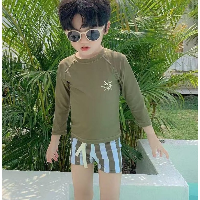 nana*2996*ชุดว่ายน้ำสำหรับเด็กผู้ชาย งานเซ็ต3ชิ้น เสื้อ+กางเกง+หมวก พร้อมส่งที่ไทย