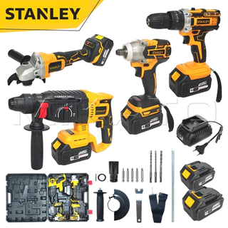 STANLEY เครื่องเจียร์ไร้สาย+สว่านแบตไร้สาย+บล็อกแบตไร้สาย+สว่านโรตารี่รุ่น 299V [ แบต 10 CELL เต็ม ] พร้อมแท่นชาร์จ