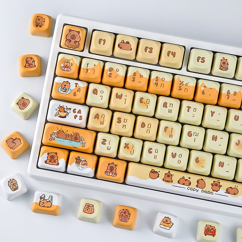 MAIMOOO ไทย Keycap การ์ตูน Capybara Keycap MOA Profile 120 คีย์ PBT Dye Sublimation รอบสีเหลืองไทย Keycaps Aula F75 F99 RK100 น่ารัก Capybara Keycaps