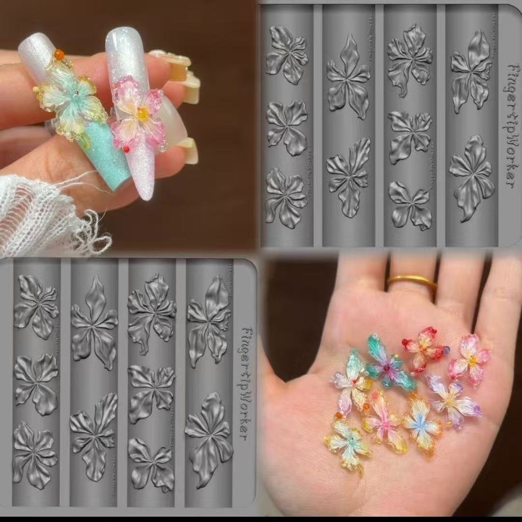 แม่พิมพ์ซิลิโคนดอกไม้ 3D แต่งเล็บสไตล์ใหม่ สําหรับทําน้ําแข็งและตกแต่งเล็บ