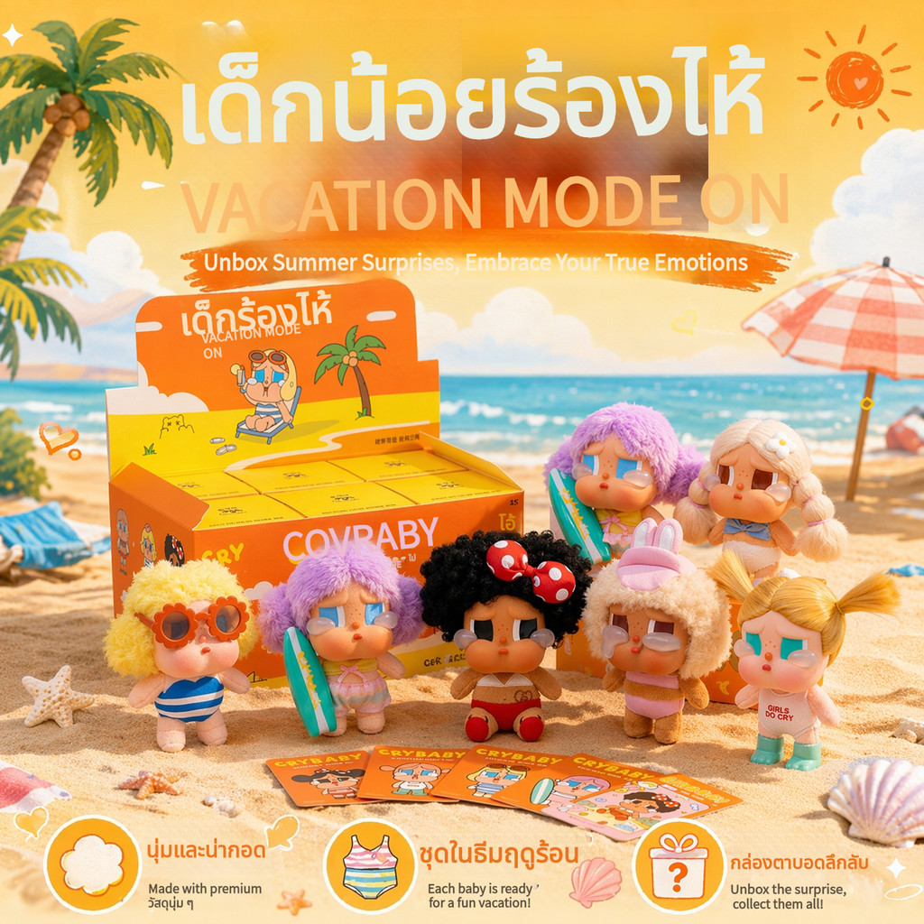 ดอกไม้ลูกแพร์พร้อมฝน น่ารัก!CryBaby CryBaby กล่องปริศนาตุ๊กตาไวนิลรุ่นที่สองสไตล์วันหยุดฤดูร้อนจี้สัมผัสนุ่ม