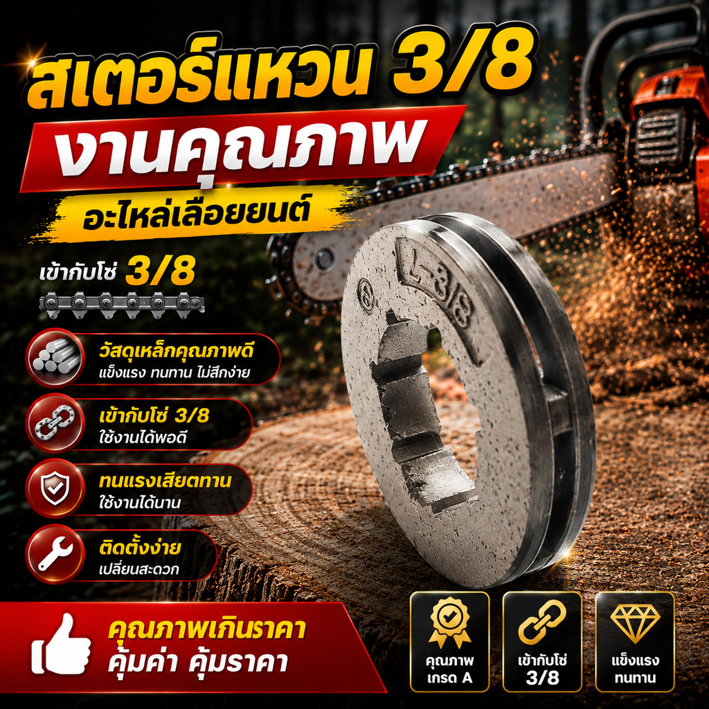สเตอร์แหวน เลื่อยโซ่ ตัวขับโซ่ 3/8-7 เครื่องเลื่อยยนต์ 5200 สามารถใช้ได้ทุกยี่ห้อ อะไหล่เลื่อย