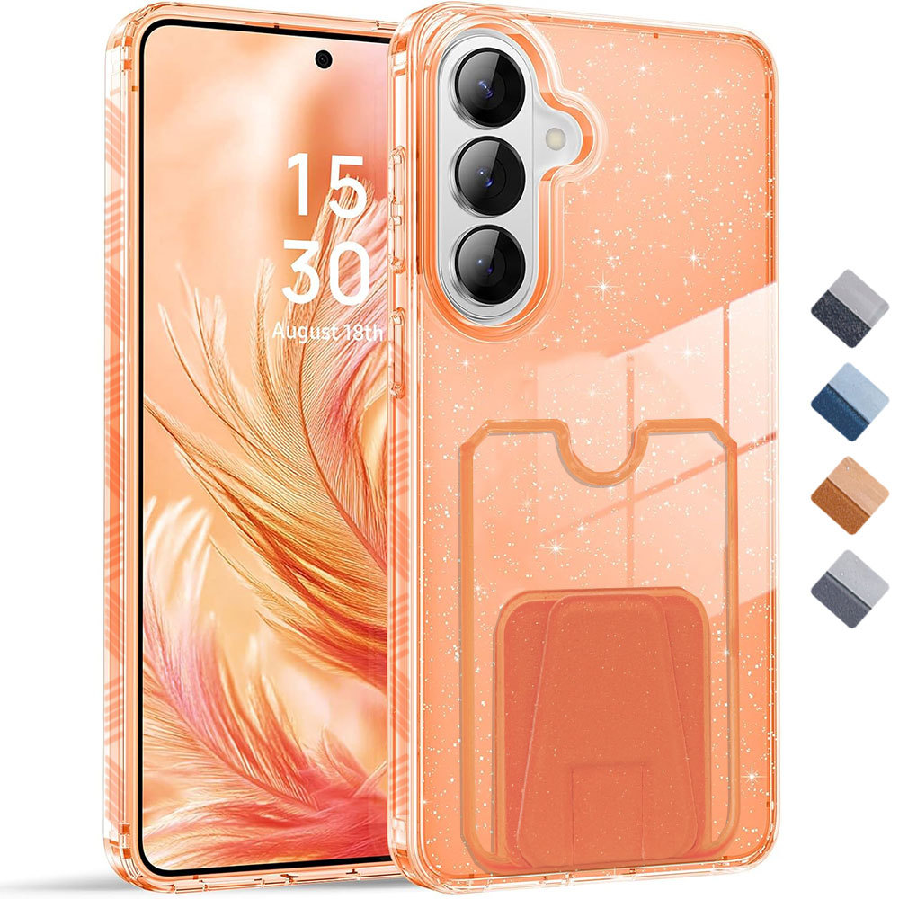 Kickstand Wallet Case 2-3 Cards Holder Girl Glitter Clear Soft TPU Slim เคสกันกระแทกสําหรับ Samsung 