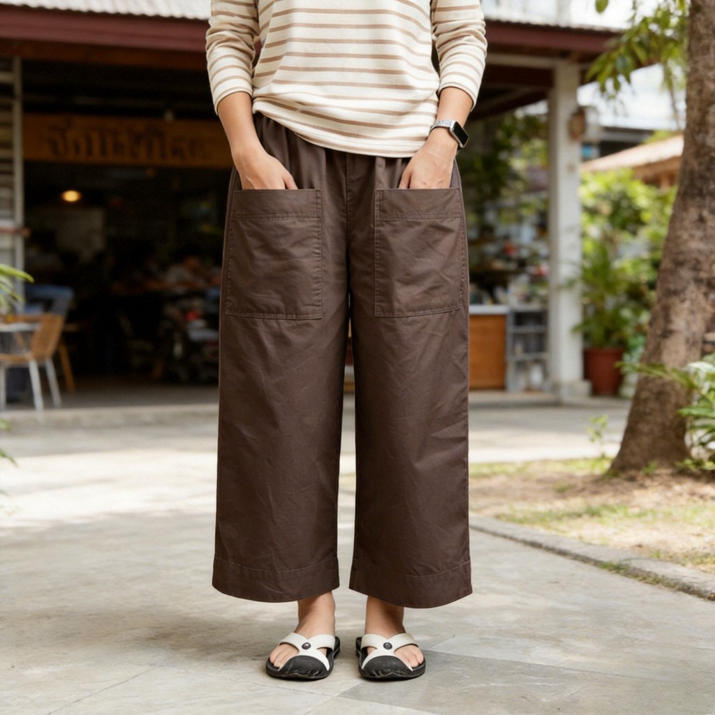 🖤🍃PODIBEA Mori Cropped Pants กางเกงกระบอกใหญ่สไตล์ญี่ปุ่น ผ้าคอตตอนนุ่ม 5 กระเป๋าใช้งานคุ้ม ตัดเย็บแน่นหนา